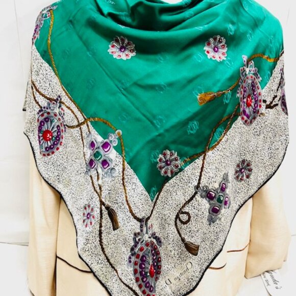 VGT  Over size Full Body Wrap Christian Dior Soft 100% Silk Scarf Satin 41"  (22 - Picture 6 of 15